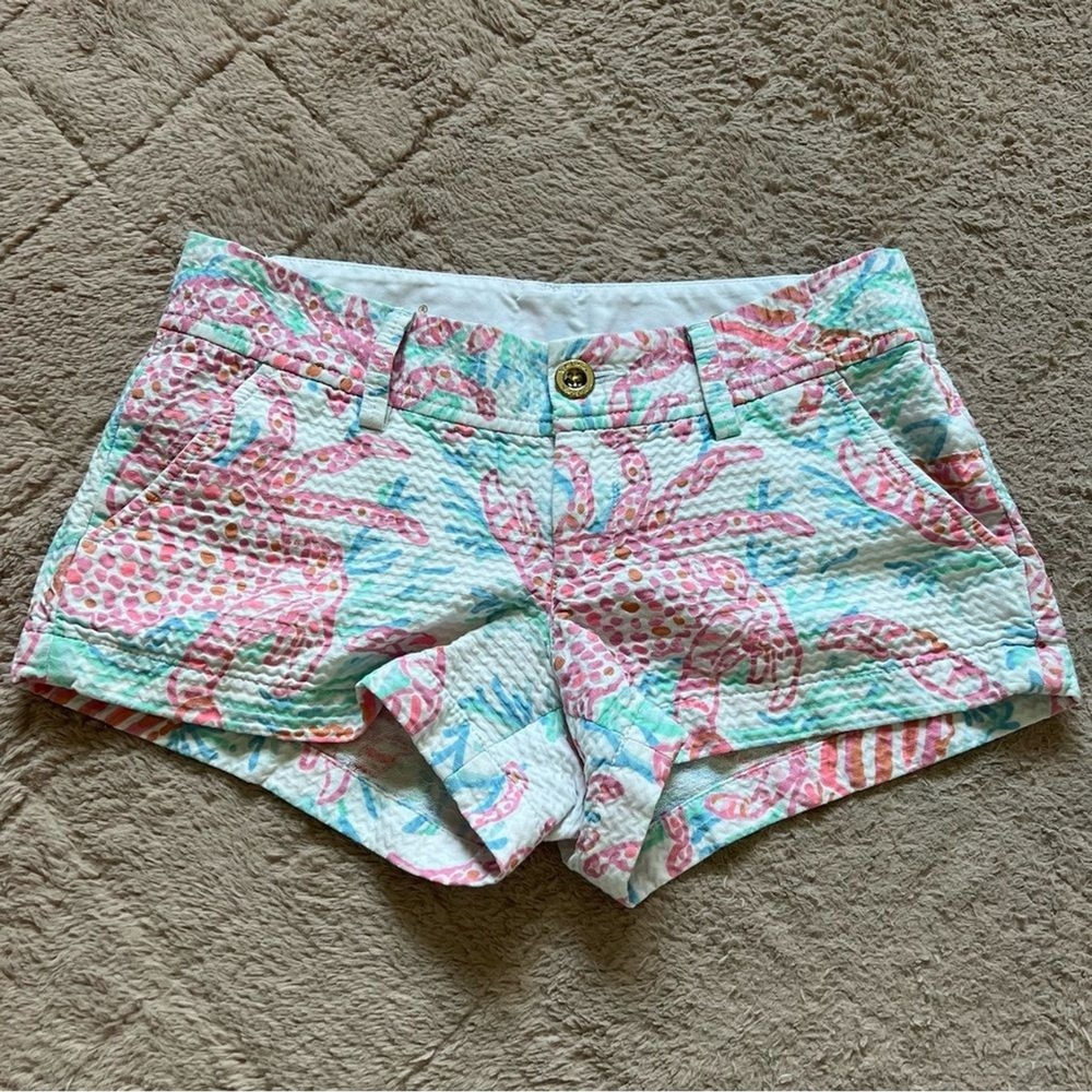 Lilly Pulitzer Pink & Aqua Palm-Print Seersucker Shorts